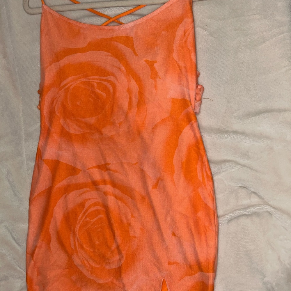 Bright Orange Rose Pattern Dress